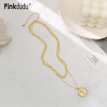 

Pinkdudu Fashion Metal Texture Retro Gold Coin Necklace Multilayer Vintage Portrait Hip Hop Choker Necklace Accessories PD024