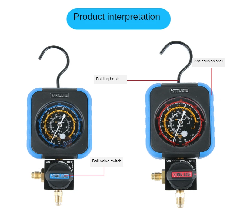 Wert VRM1-B-0403 R22 R410 High-präzision Anti-kollision Kältemittel Gauge Fluor Tabelle Klimaanlage Gauge – Detail 4