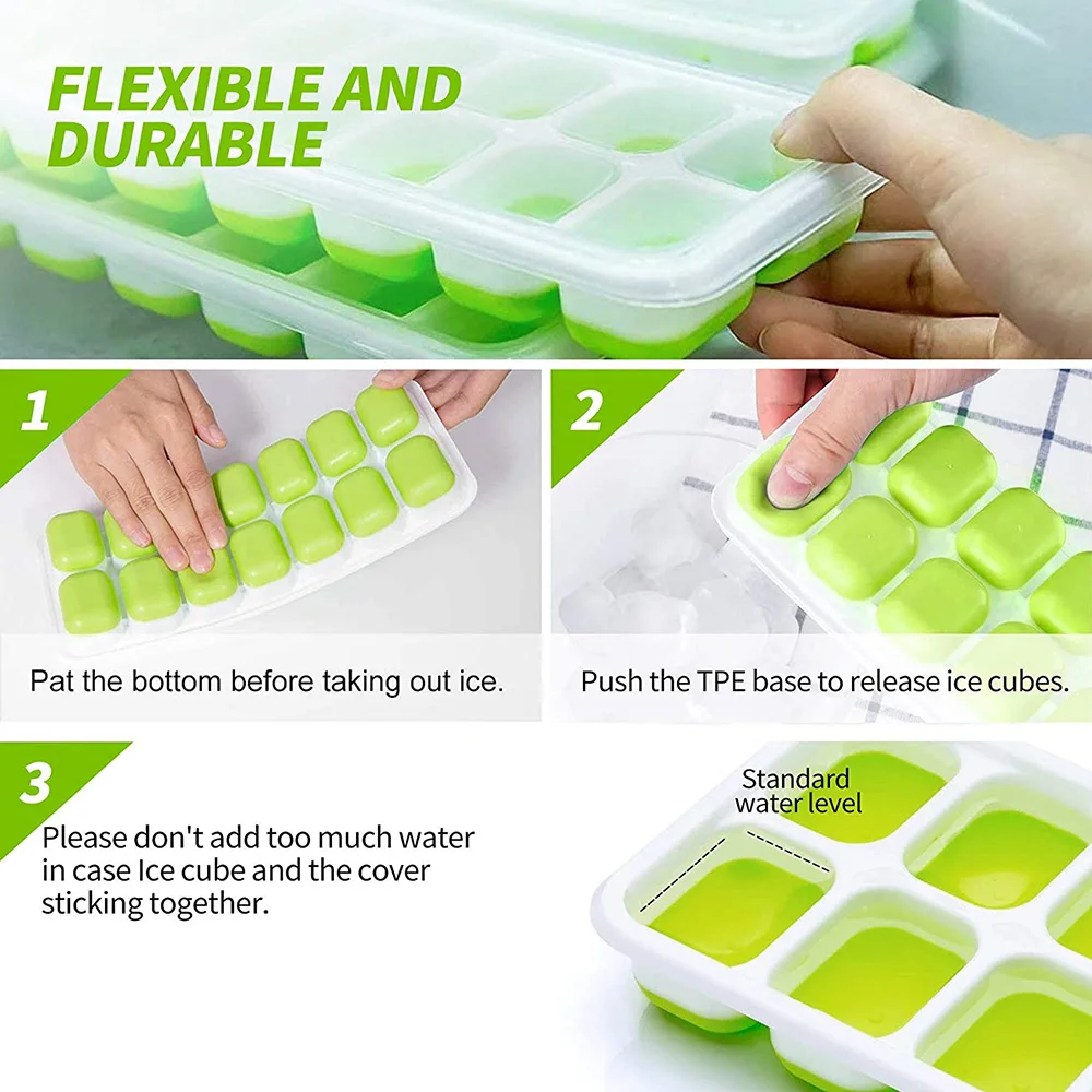 Ice Cube Mold Ice Cube Trays Reusable Silicone Ice cube Mold Fruit Maker with Removable Lids Kitchen Tools Freezer Summer Mould