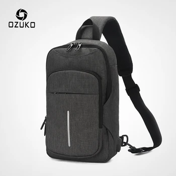 

OZUKO USB Charging Chest Pack 2019 New Men's Messenger bags Oxford Water Repellent Shoulder Bag Fashion Male 9.7" Crossbody Bag