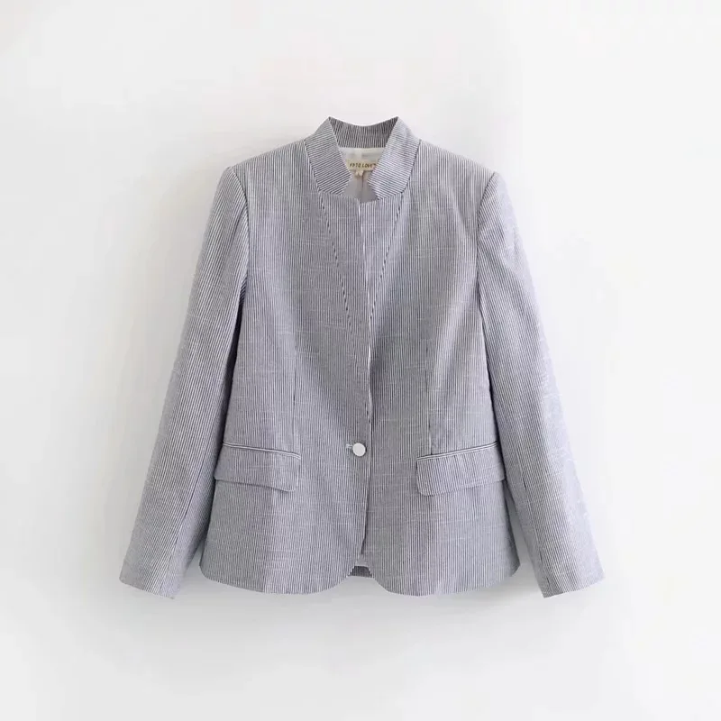 

2018 Autumn New Style Ozhouzhan WOMEN'S Dress Stripes Casual Suit Jacket Long-sleeved Upper Garment