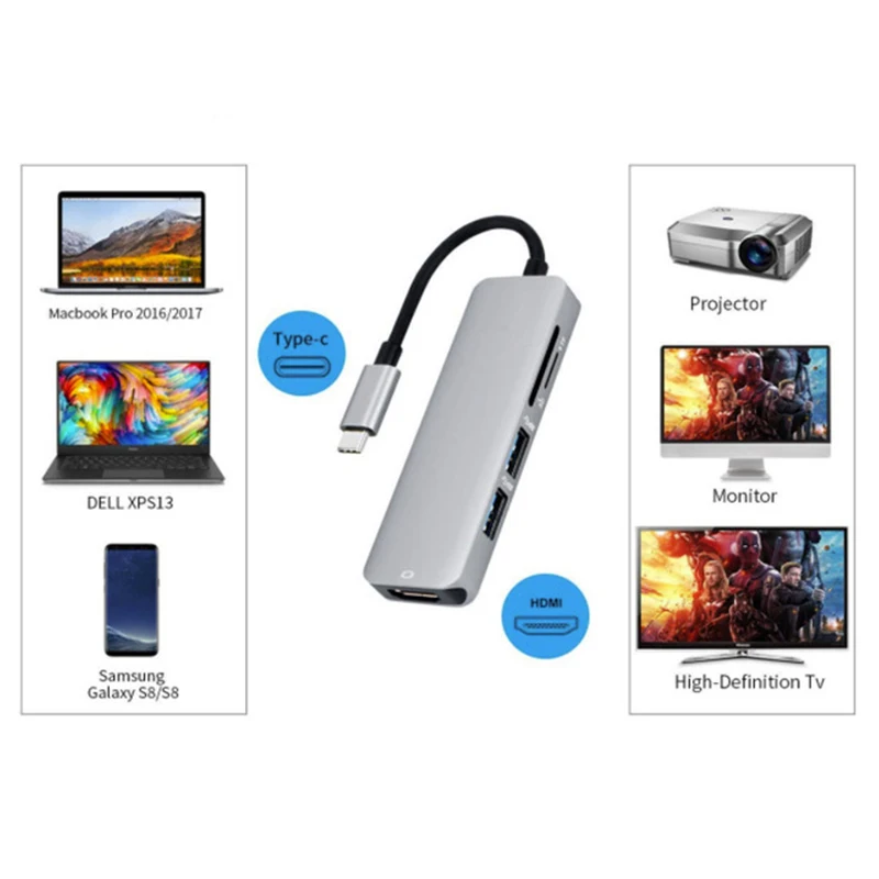 Type-c док-станция USB3.0 конвертер 4k MacBook к HDMI концентратор кард-ридер