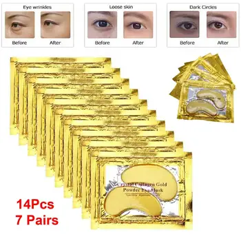 

14Pcs=7Pairs 24k Gold Crystal Collagen Eye Mask Anti Aging/Dark Circles/Puffiness Moisturizing Eye Patch Colageno Gel Eye Pads