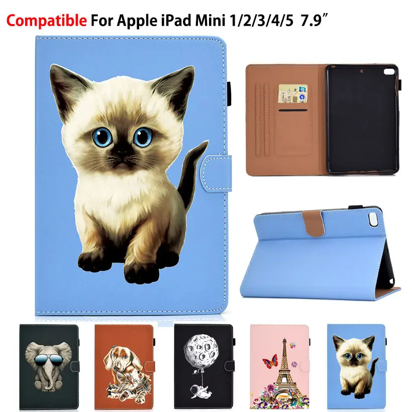 Чехол для iPad Mini 5 Mini 5 4 3 2 1 Smart Cover Funda мультяшный Кот силиконовый PU кожаный чехол-подставка для iPad mini mini3 mini 4 Skin