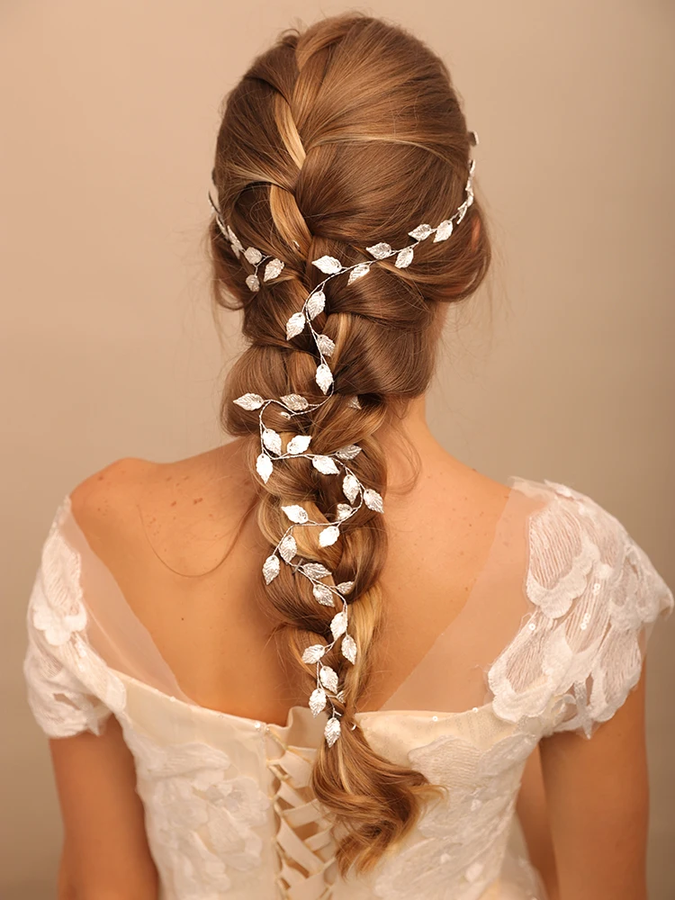 Vintage Silver Leaves Long Hair Vine 100cm Wedding Head Accessories Party Prom Girls Headbands Bridal Headdresses for hair