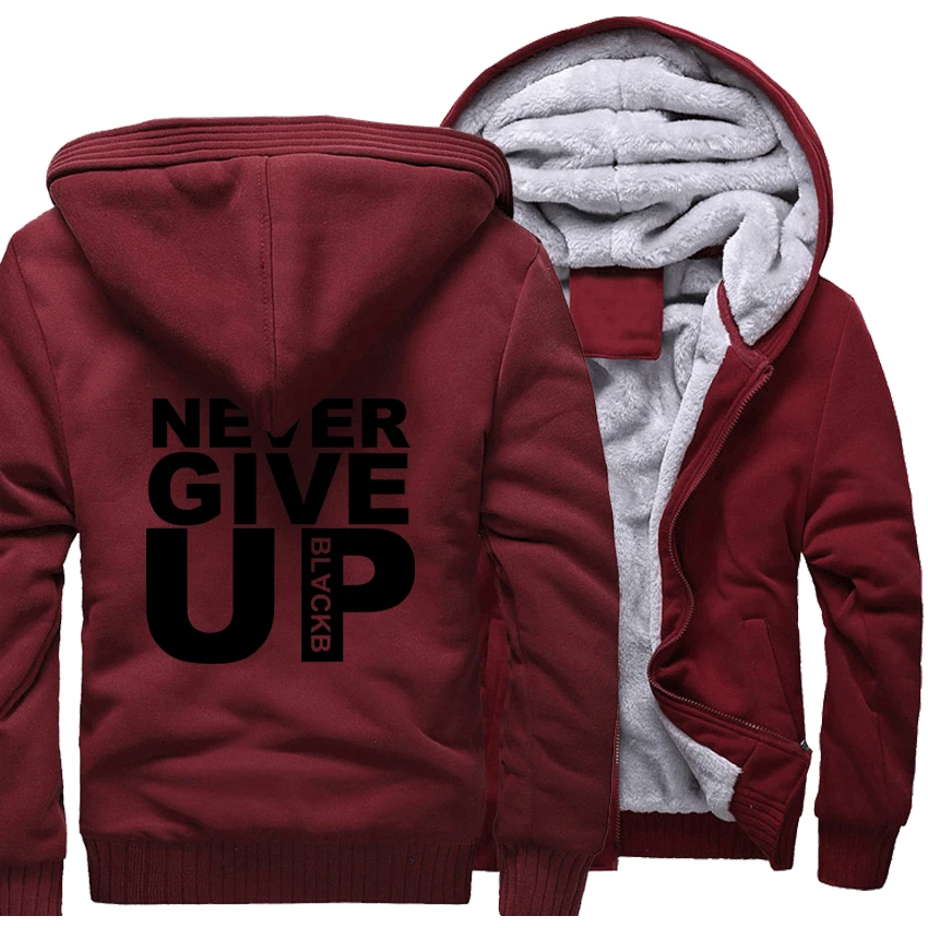 Мужские толстовки с капюшоном Never Give Up, спортивный костюм, повседневное плотное Мужское пальто, теплое, Осень-зима, толстовка с капюшоном, мужская толстовка с капюшоном, мужская куртка - Цвет: wine-red 5