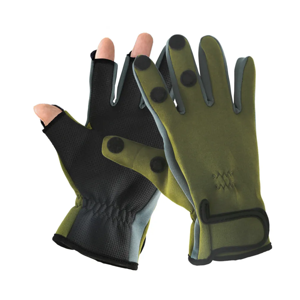New Sport Leather Keep Warming Fishing Gloves Breathable Anti Slip