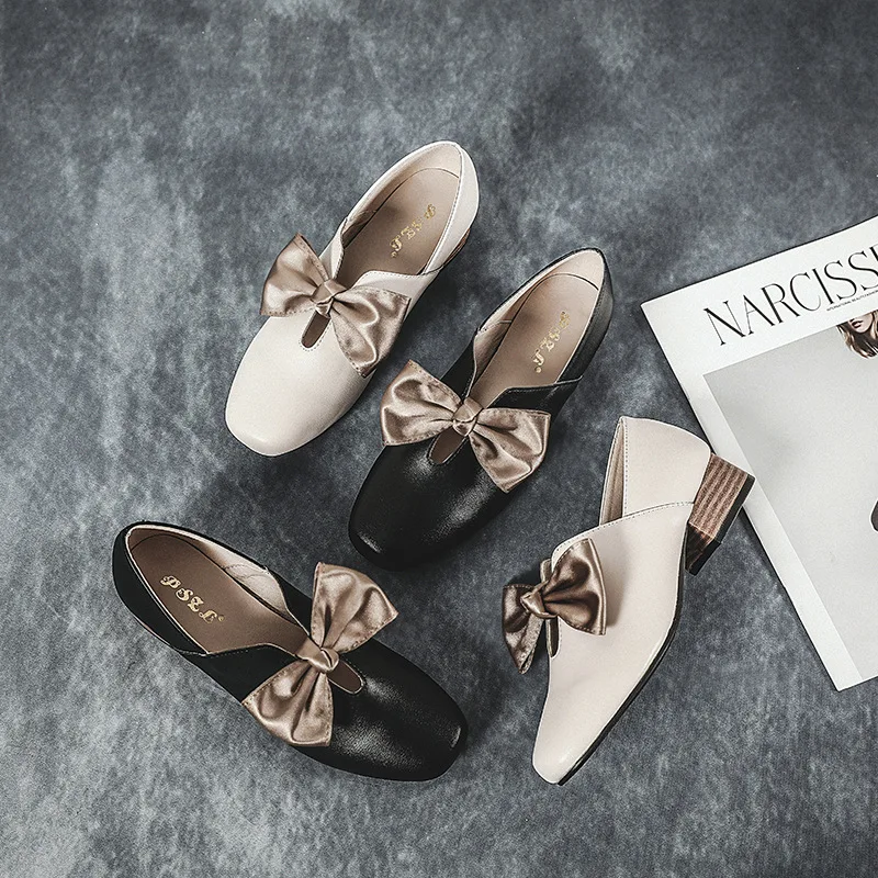 

Large Size WOMEN'S Shoes 41-43 Spring And Autumn Slip-on Korean-style Chunky-Heel Grandma Shoes Chunky-Heel Low-Cut Square Head