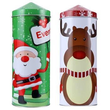 

2pcs Christmas Tinplate Food Candy Boxes Sealing Packing Cases (Green, Brown)