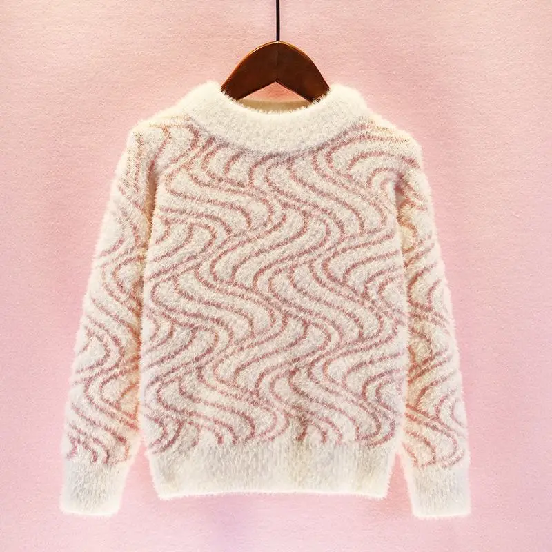 

2019 Autumn Winter New Children Girls Knitted Faux Minik Fur Fleece Sweaters Kids Girls Warm Thick Pullover Sweater Clothing N60