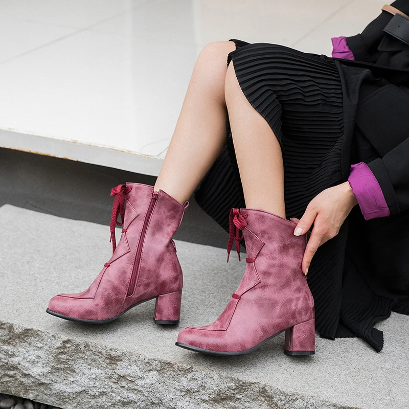 

ins hot women Ankle boots Plus size 22-28cm Microfiber high heel boots Europe and America fashion winter shoes female+shoes