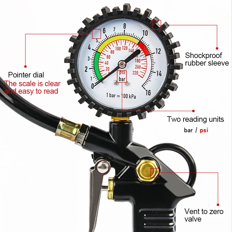 Motorcycle Tire Pressure Gauge Car Auto Tire Pressure Gauge Air Gun
