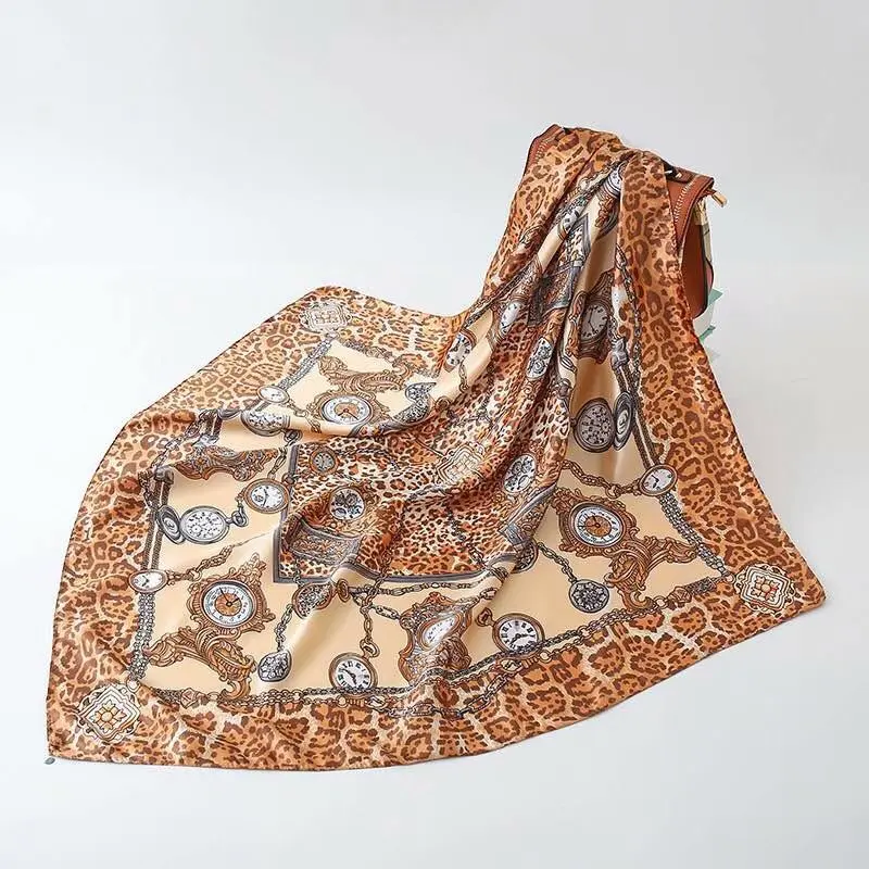 

Scepter Pattern Printed Ink Blue Scarf Women Embroidered Silk Handkerchief Square Bandana Foulard Neckerchief Female DFK018