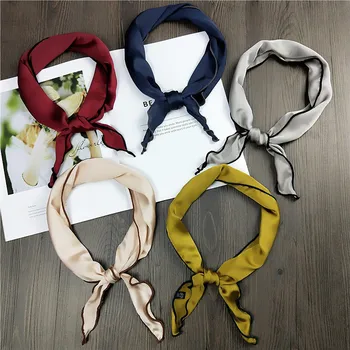 

Solid Triangle Scarf Elegant Women Silk Head And Neck Feel Silk Scarf Print Fashion Hair Tie Band Small Size Square Scarf