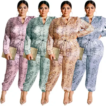 

Autumn Rompers Womens Jumpsuit Zipper Round Neck Long Sleeve Satin Drawstring Pant Casual Plus Size Jumpsuit Elastic Mid-waist