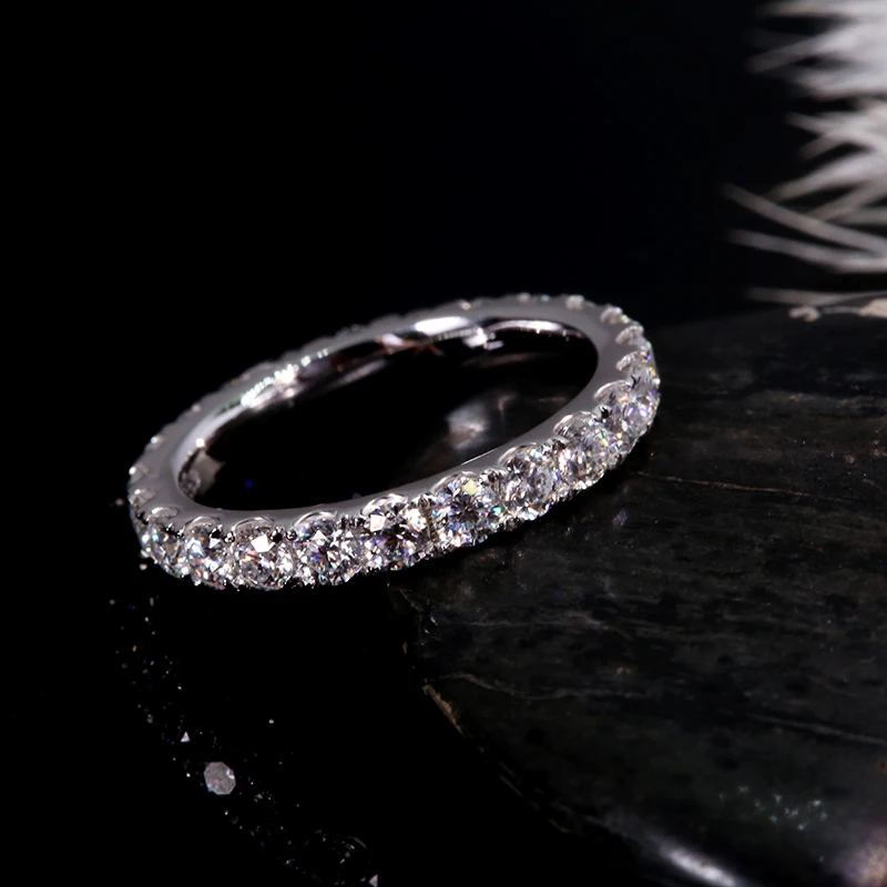 14 к белое золото 2 мм Муассанит Вечность Обручальное кольцо для женщин подарок дамское штабелируемое Золотое обручальное кольцо