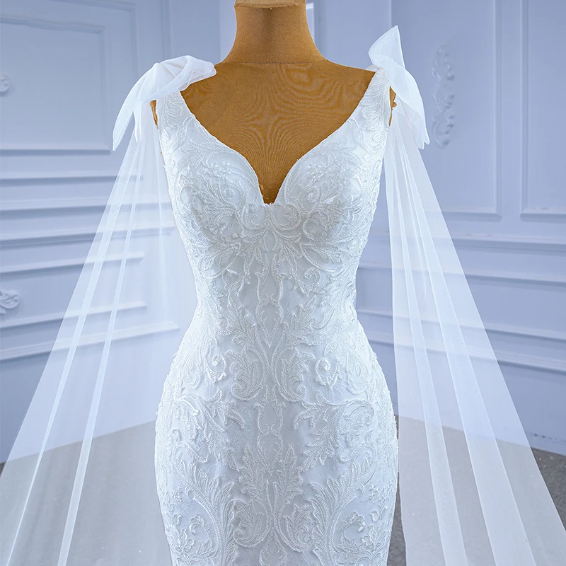 RSM67318 Mermaid Wedding Dress Elegant Applique Lace Lightweight Shawl Yarn Sexy Sleeveless Deep V-neckفساتين زفاف 5