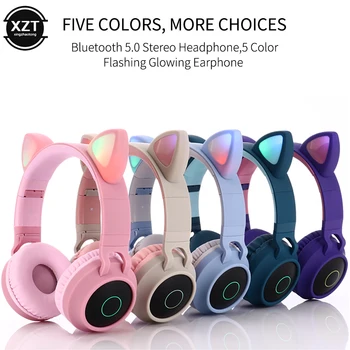 

Cat Ear Bluetooth 5.0 Headphones LED Noise Cancelling Girls Kids Cute Headset Support TF Card Jack 3.5mm Mic Wireless Headphones