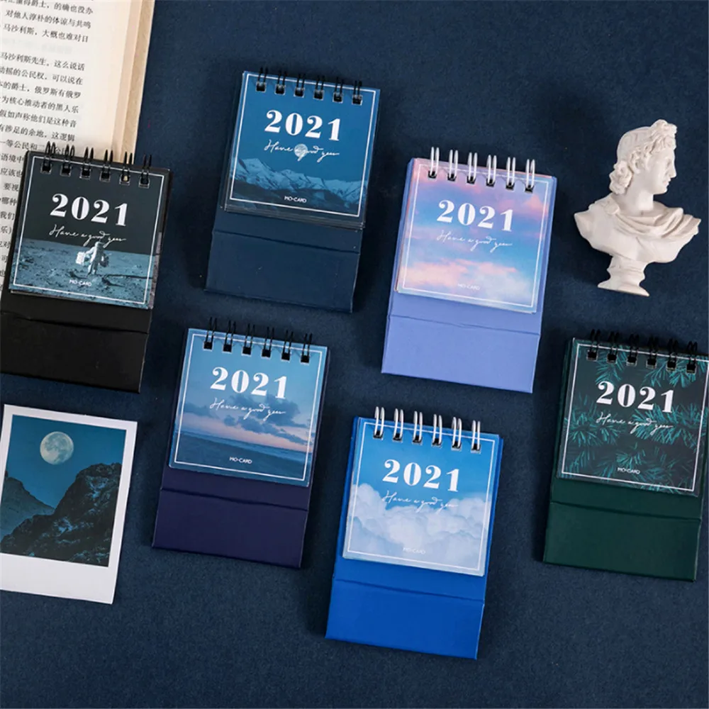 

2021 Sun Moon Star Series Desk Calendar Desktop Dual Daily Schedule Table Planner Yearly Organizer Office Kawaiir Accessories
