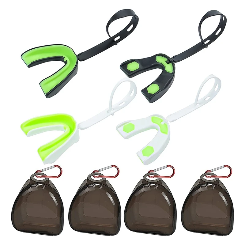 4Pcs Sports Mouth Guard,Soft Mouth Guard with Strap,Mouthguard for Football,Lacrosse,Hockey