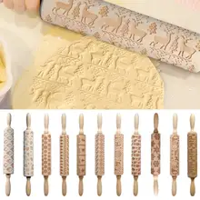 Рождественская Скалка лазерный деревянный тиснение Скалка тесто палка год выпечки лапши Кондитерские инструменты тесто гравированный ролик