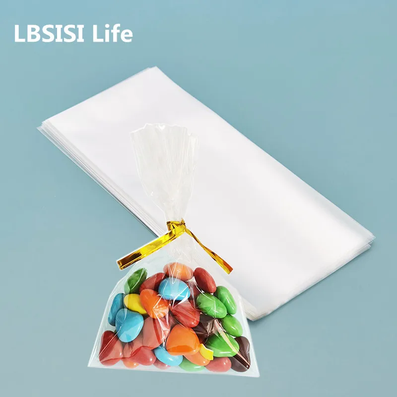 LBSISI Life 100pcs/Lot Transparent Top Open Bags With Gold Wires For Cookies Candy Cake Chocolate Flower Food Photo Packaging | Дом и сад