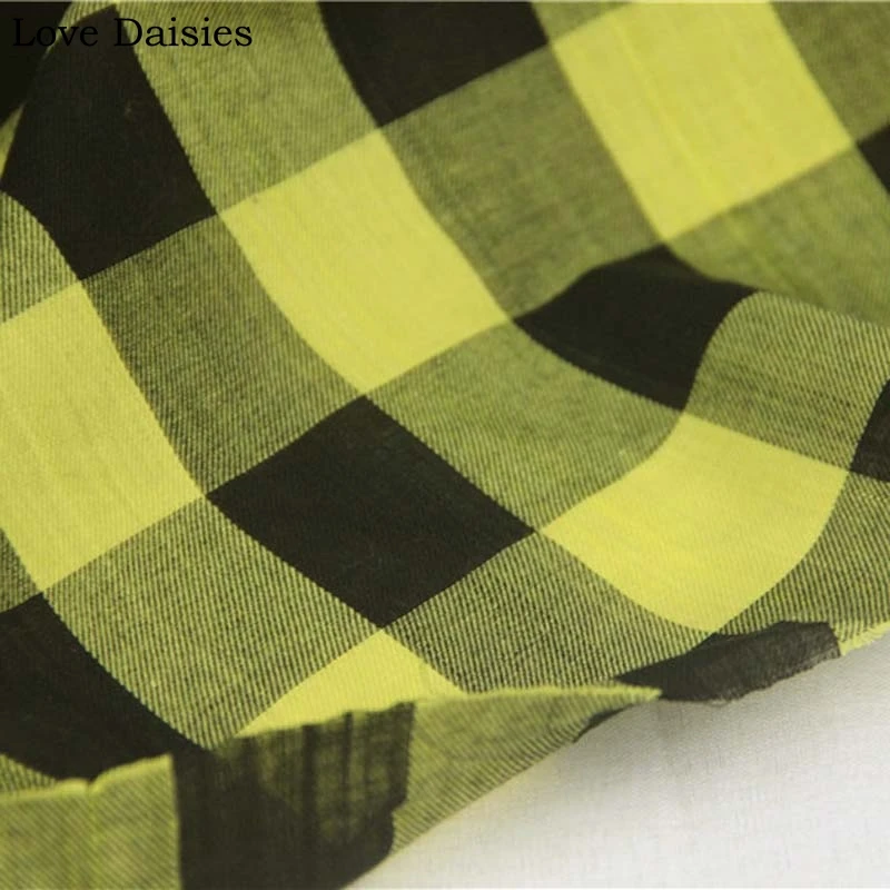 Хлопковая окрашенная желтая черная большая клетчатая тонкая ткань для самостоятельной сборки, летняя блуза, рубашка, шарф, ручная работа