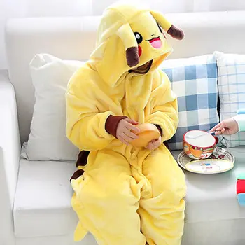 

kigurumi Kids Pyjamas Pikachu 2-11 Years Old Children Flannel Pajamas 1 Piece Kid Clothes Hooded Romper Sleepwear