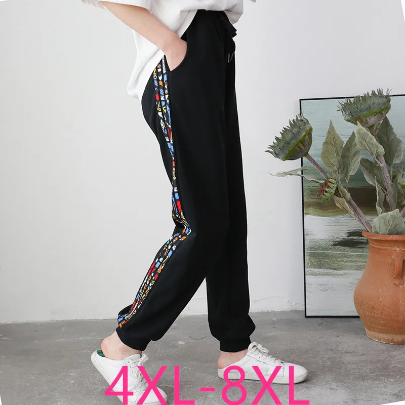 

2019 autumn winter plus size pants for women loose casual elastic waist straight long sport trousers black 4XL 5XL 6XL 7XL 8XL