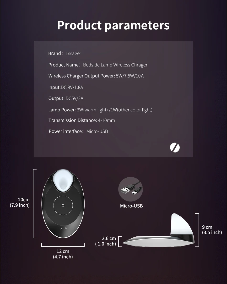 Беспроводное зарядное устройство Essager Qi светодиодный фонарь для iPhone X 10 Вт Быстрая зарядка для samsung S9 Xiaomi huawei P30 Pro зарядное устройство Подставка