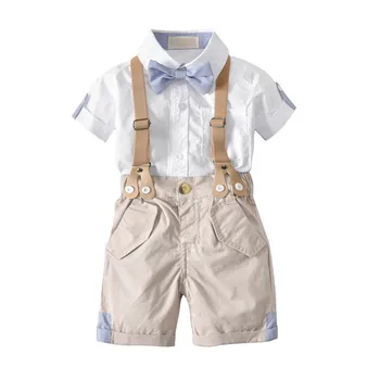 

2PCS Toddler Child Kids Baby Boys Gentleman Suits Wedding Christening Tuxedo Suspender Pants T-shirt Outfits Clothes Set 2019