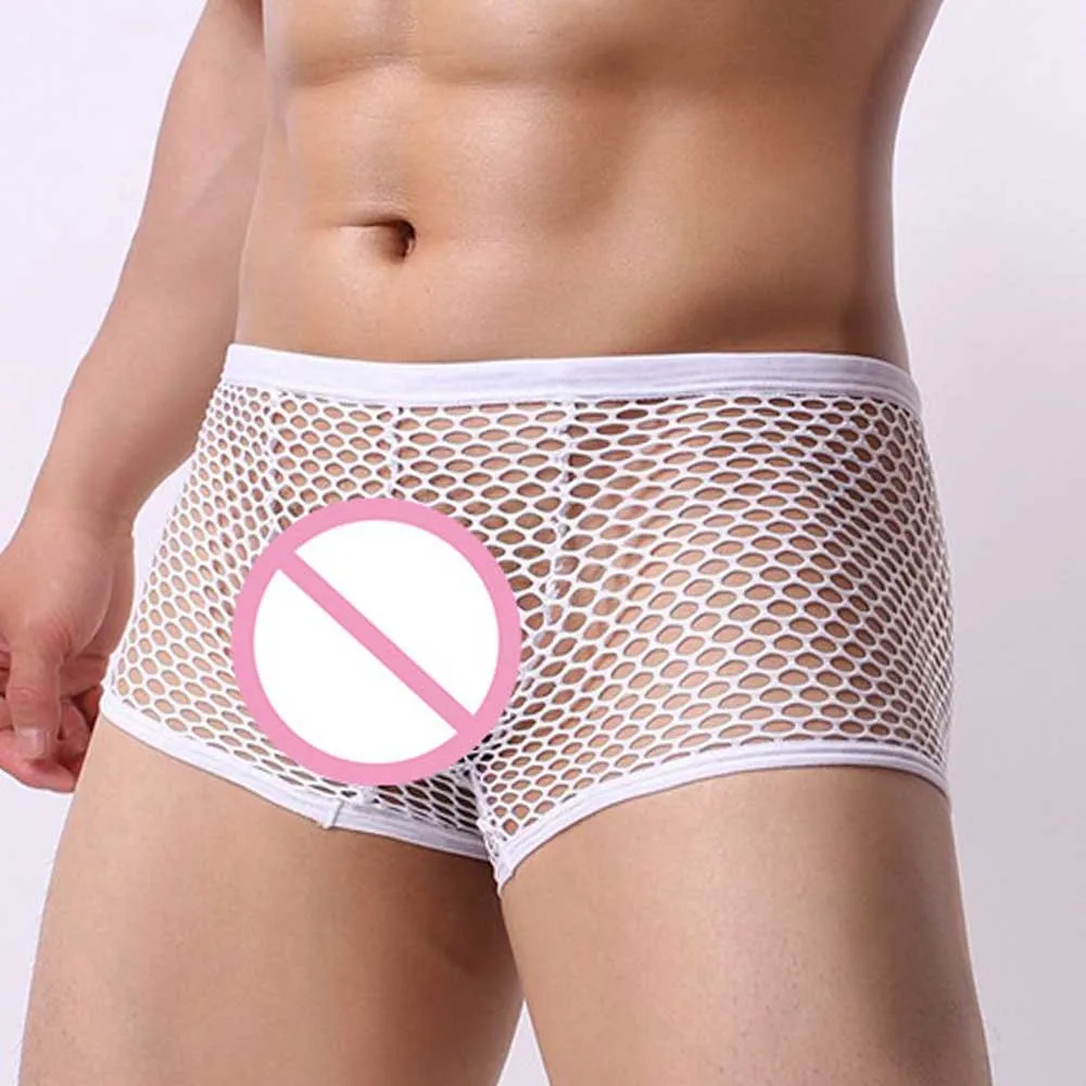 

Men's Sexy Lingerie Fishnets Adult Male Underwear See-through Boxer Briefs Sheer Mesh Hollow Shorts Underpants Boxershorts