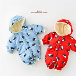 Combinaisons pour enfants, vêtement de dessin animé, Double couche, Plus velours, chaud, une pièce, à capuche pour bébé 