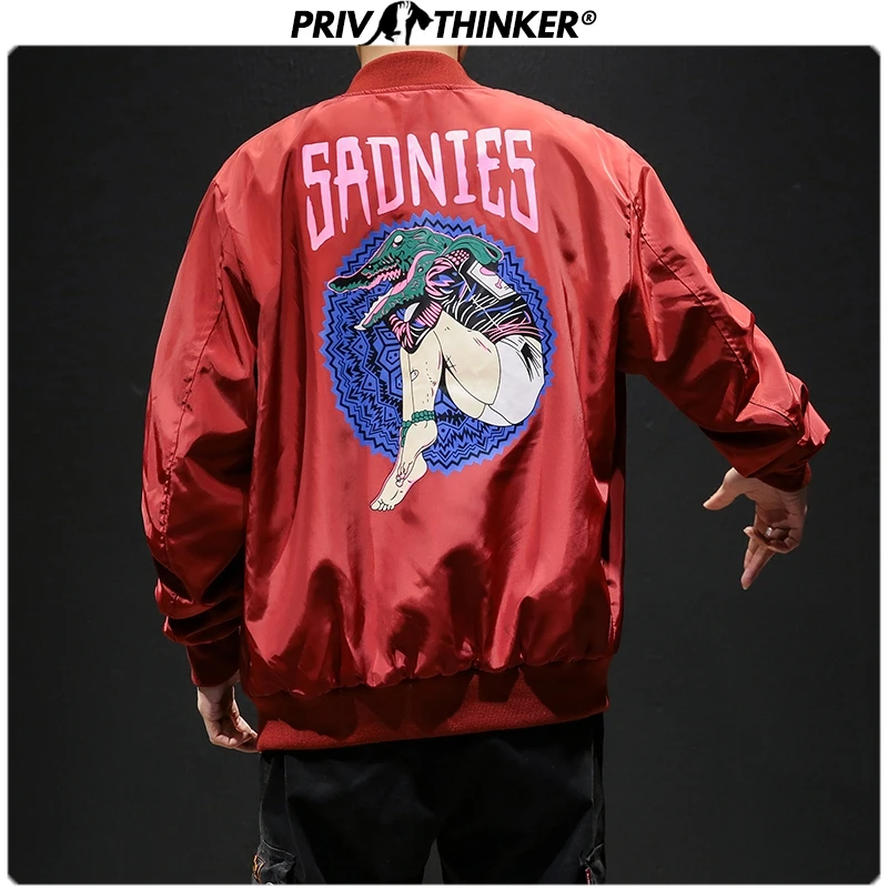 

Privathinker Autumn Vintage Cartoon Print Tooling Stand Collar Jacket Man 2019 Hip Hop Streerwear Mens Jackets Male 5XL Clothes