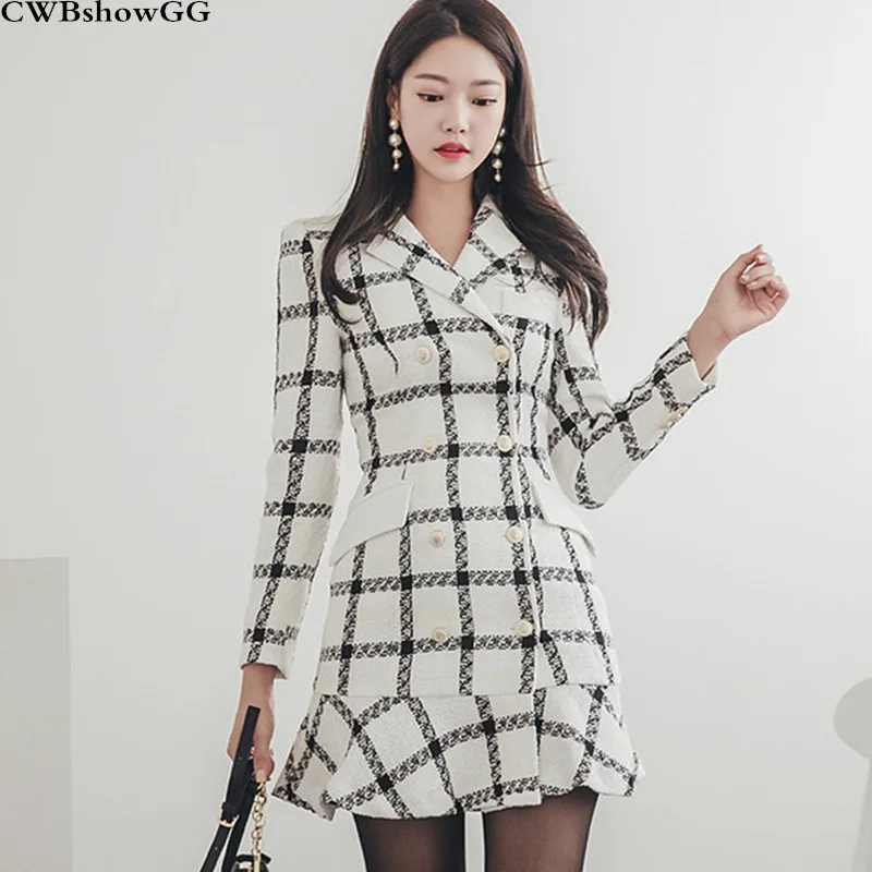 

CWBshowGG Winter New Small Fragrance Style Ruffles Woolen Coat Notched Collar Double-Breasted Elegant Women Long Woolen Coat