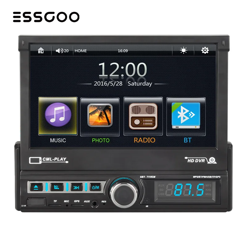 

Essgoo 7''MP5 Radio Multimedia Android System Car Player Retractable 1din Car Radio with GPS and Screen Bluetooth Rear Camera HD