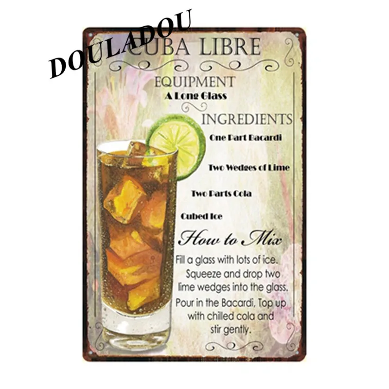 [Douladou] Cocktail Lounge Mai Tai Наклейка на стену жестяная вывеска металлическая вывеска Маргарита GIN FIZZ винтажная картина для паба магазин плакат 20x30 см - Цвет: 20