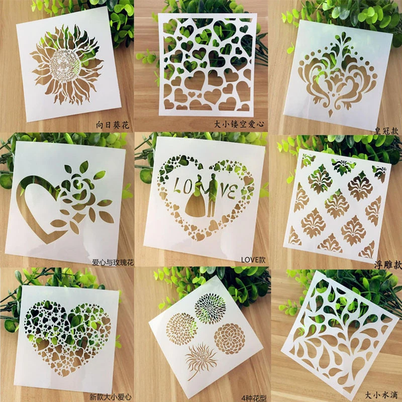 9pc stencil openwork drawing template cake spray printed pattern decorative stencil graffiti template reusable stencils aliexpress