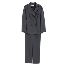 *#Best Price High quality professional women's suit pants suit 2019 autumn new double-breasted slim check suit Female office pants two-piece *#Best Price High quality professional women's suit pants suit 2019 autumn new double-breasted slim check suit Female office pants two-piece