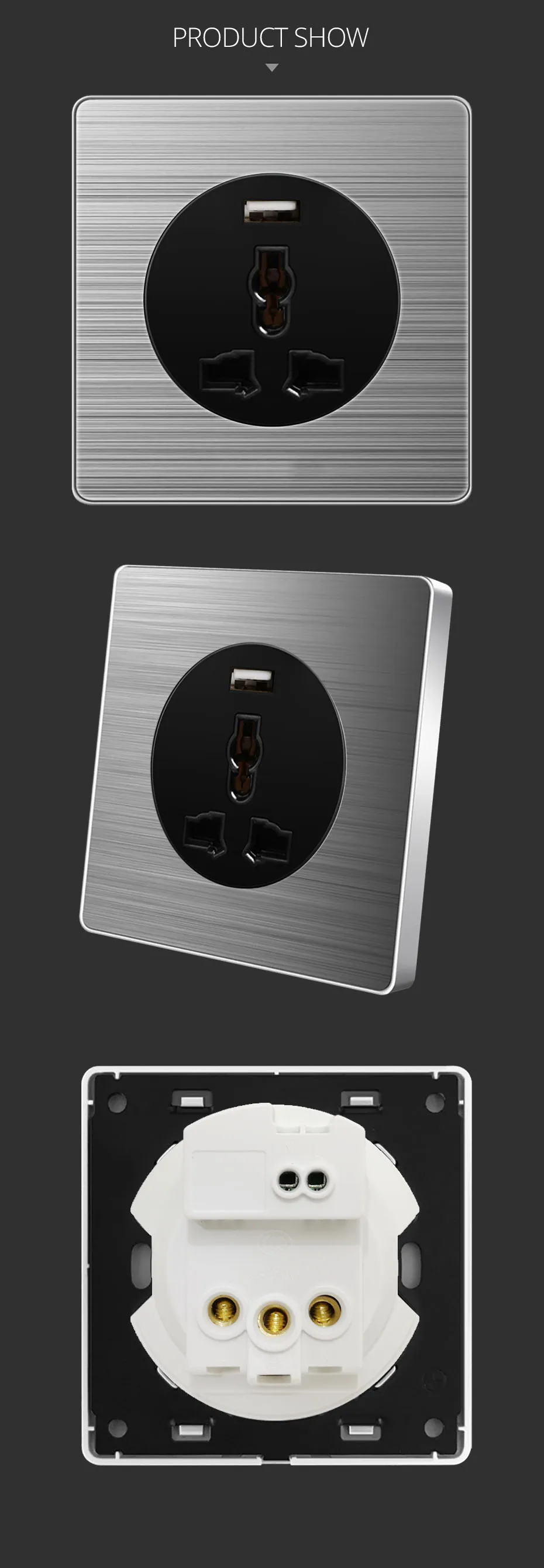 Wallpad USB MF многофункциональный разъем стены Мощность розетка электрическая розетка серебро Нержавеющая сталь Панель для дома 5V 2100MA