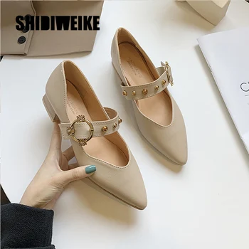 

2020 new Concise women Pumps Lady Pointed Toe PU leather Casual Single Thick heels dress Shoes Female R100