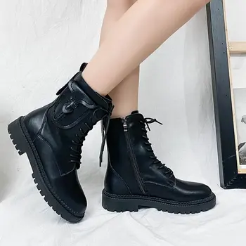 preço Botas Da Motocicleta Das Senhoras Do Vintage Botas De Combate Outono Do Exército Punk Goth Botas Femininas Biker Couro Do Plutônio Botas Curtas