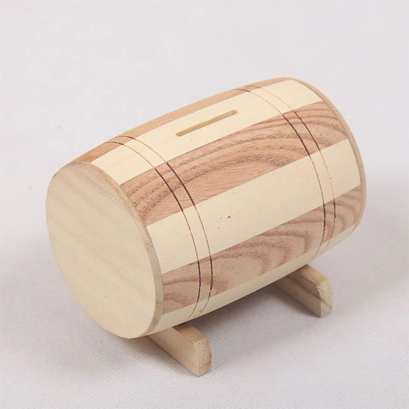 Wooden Wine Barrel Money Box, Piggy Bank, Safe Coin Bank, Handmade, Safe, Carving, 1Pc 6