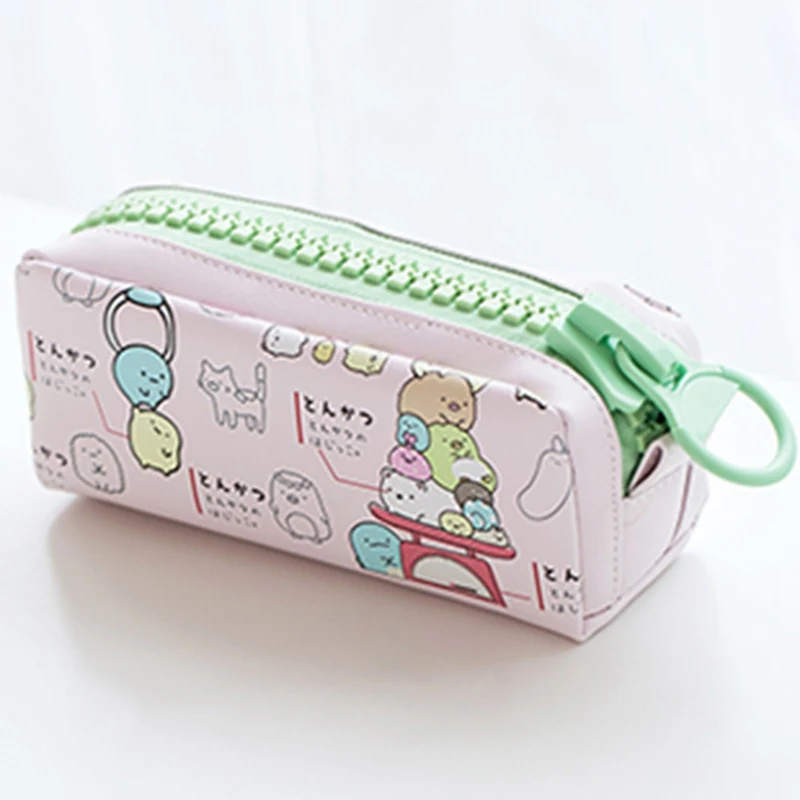 Kawaii Animals Big Zipper PU Leather Pencil Case Stationery Storage Bag For Student Gift School Office Supply