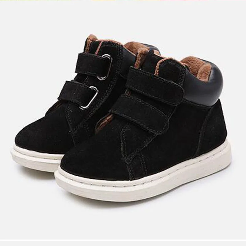 black with fur Новинка; обувь из натуральной кожи; повседневная обувь для мальчиков и девочек; детские ботинки; детская обувь - Цвет: black with fur