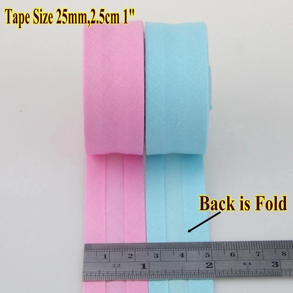 Cotton Bias Tape 25mm (1") Extra Width 12 Meters Backside Ironed Single Folded For Garment Craft Sewing Accessories Diy