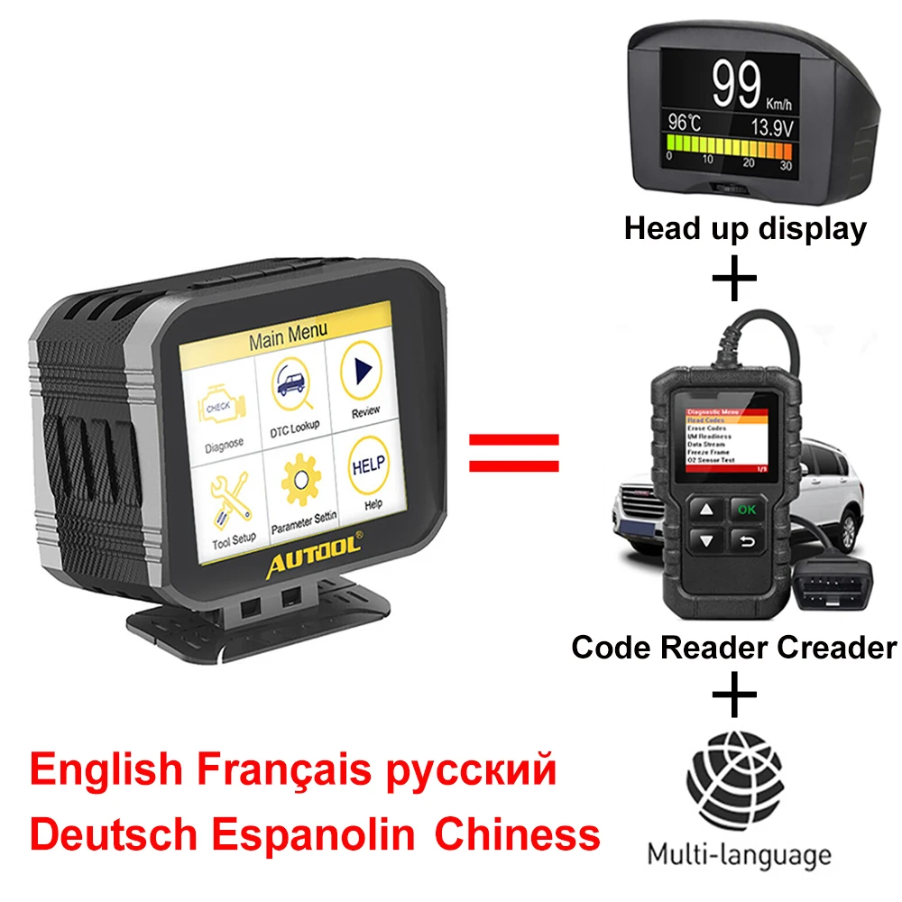 AUTOOL X80 Obd2 Hud автомобильный считыватель кодов двигателя бортовой Компьютерный