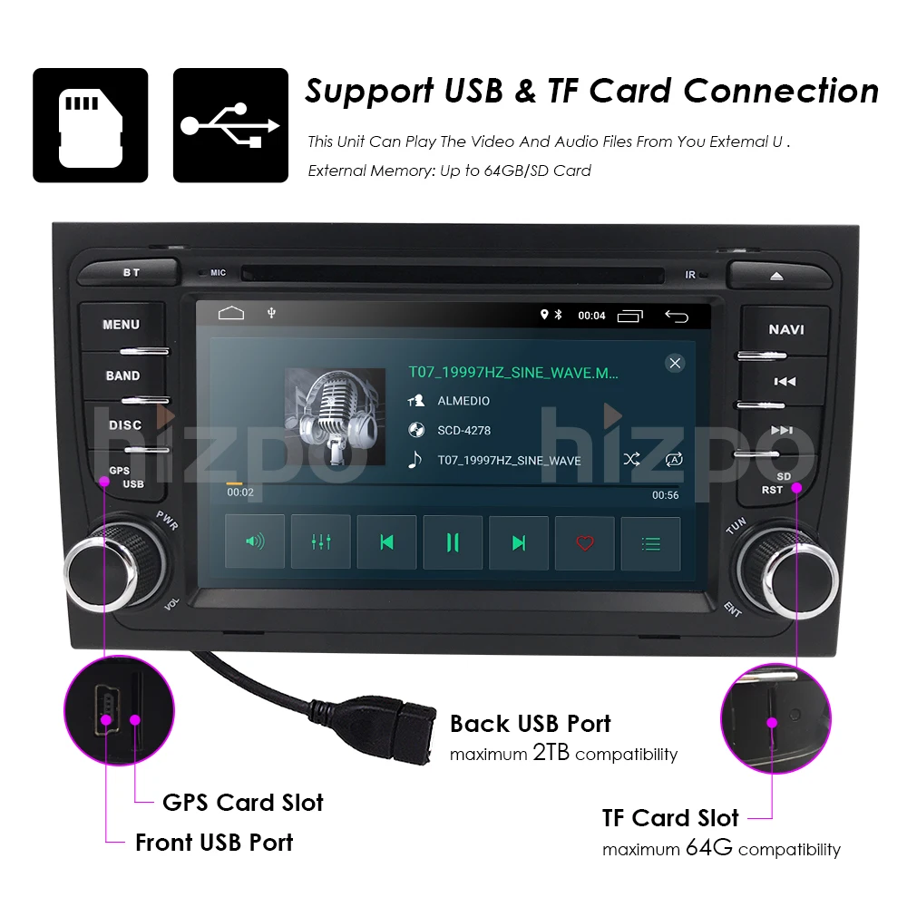 Top Two Din 7Inch Android9.0 2GRAM+16GROM Car DVD Player For AUDIA4 2002-2008 Canbus Radio GPS Navigation Steering Wheel Control Map 2