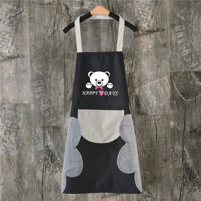 Oil Proof Cute Bear Cooking Apron Women Can Wipe Hands On Both Sides Pinafore Aprons kitchen Dress Baking Accessories