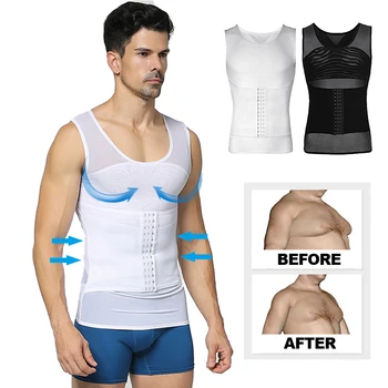 

Mens Slimming Vest Body Shaper Compression Shirts Abdomen Shapewear Tummy Sheath Gynecomastia Reducing Corset Waist Trainer Tops
